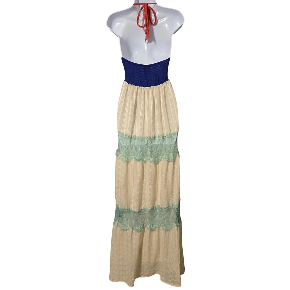Flying Tomato Lace Tiered Halter Maxi Dress S Cream Boho Festival Cottagecore - Picture 2 of 8